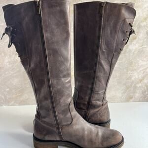 Unbranded Knee Boots Womens 7.5 Brown Leather Lined Full Zip Lace Detail Riding